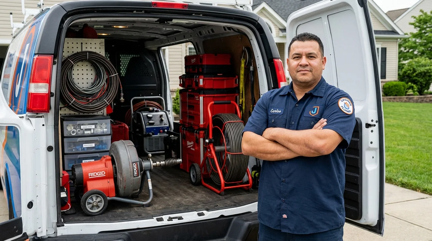 Professional drain cleaning equipment and Johns Plumbing LLC plumber in Sharon
