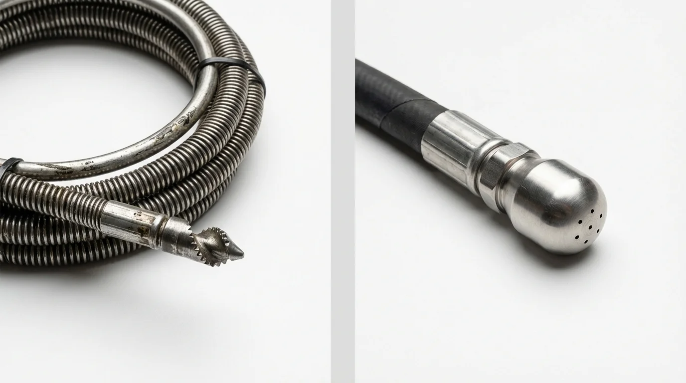 Drain snake cable and hydro jetting nozzle used for drain cleaning in Sharon, PA
