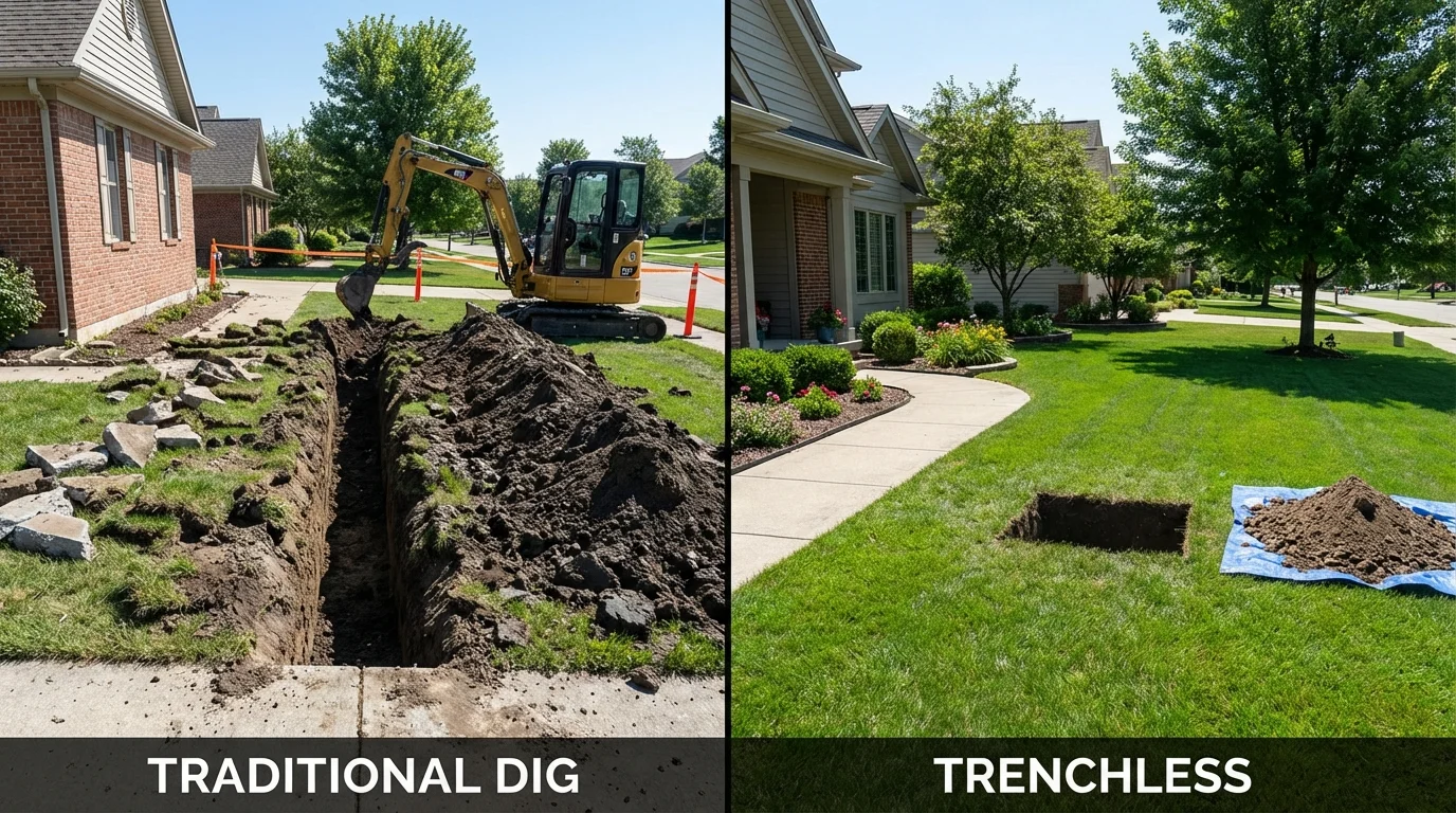 Trenchless sewer repair with minimal yard damage versus traditional excavation in Sharon, PA